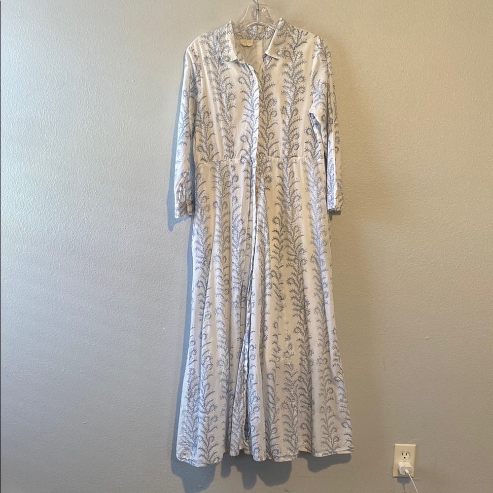 Elegant Blue and White Maxi Dress